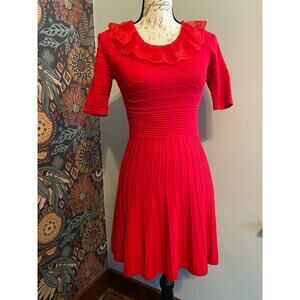 Candies Red Sweater Dress Lace Ruffled Collar Size xs